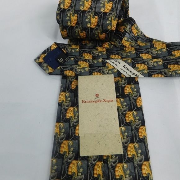 NWT Ermenegildo Zegna Black & Gold  Silk Tie - Picture 5 of 5